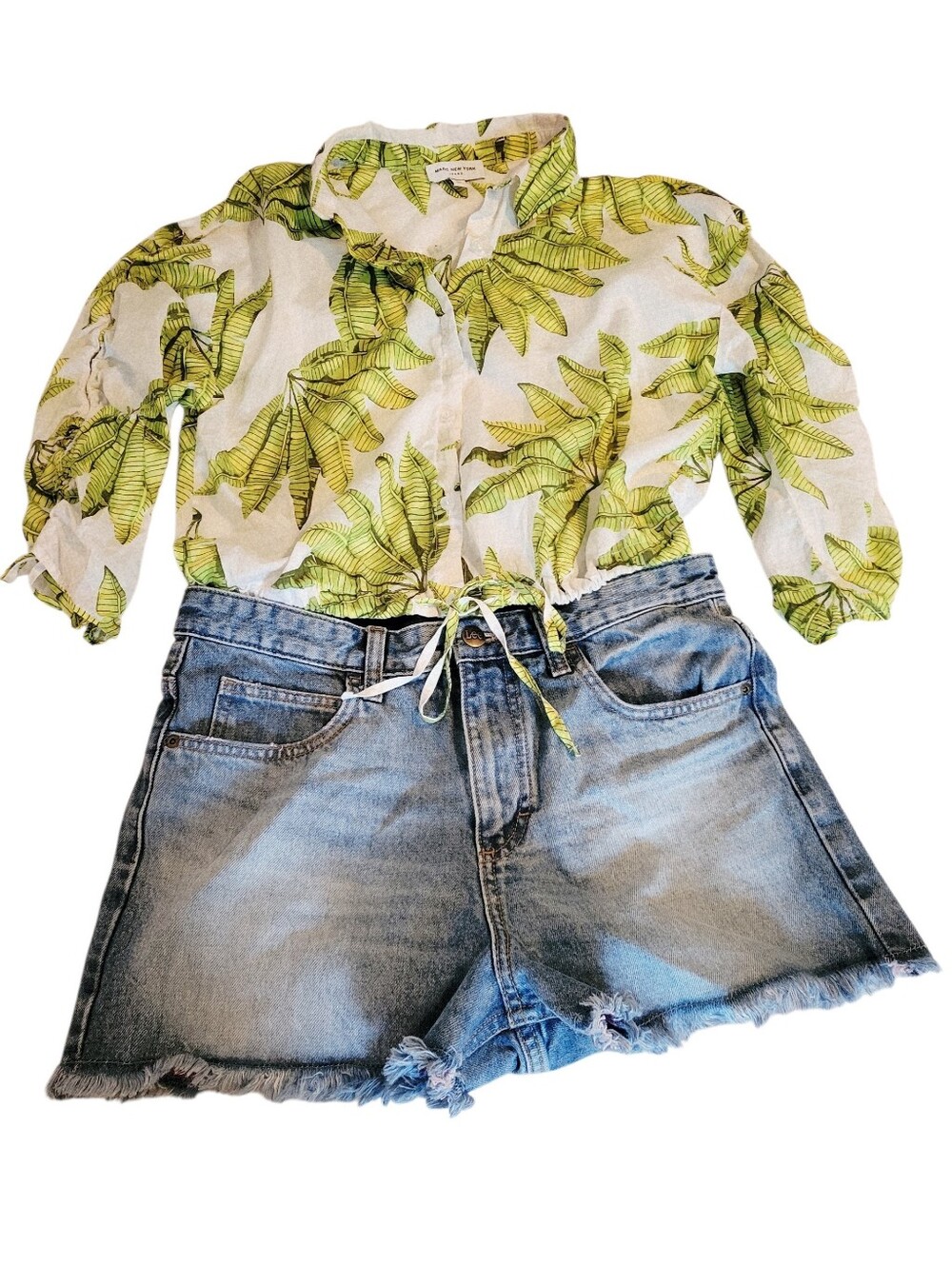 MARC NEW YORK Jeans Tropical Leaf Print Cropped Button Up Top Size M- Like New